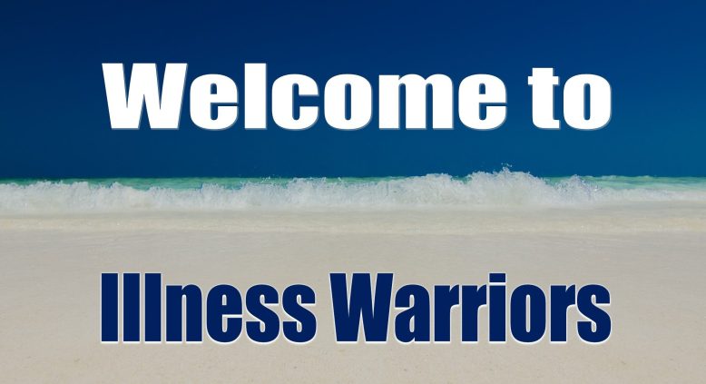 View of ocean with Welcome to Illness Warriors